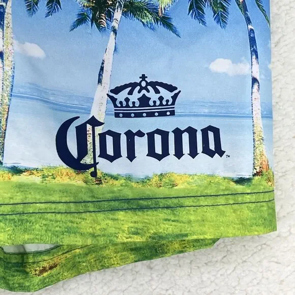 Corona Board Shorts Men's 38 Inseam 9.5" Palm Trees Lined Hawaiian Swim Beer - Picture 4 of 9